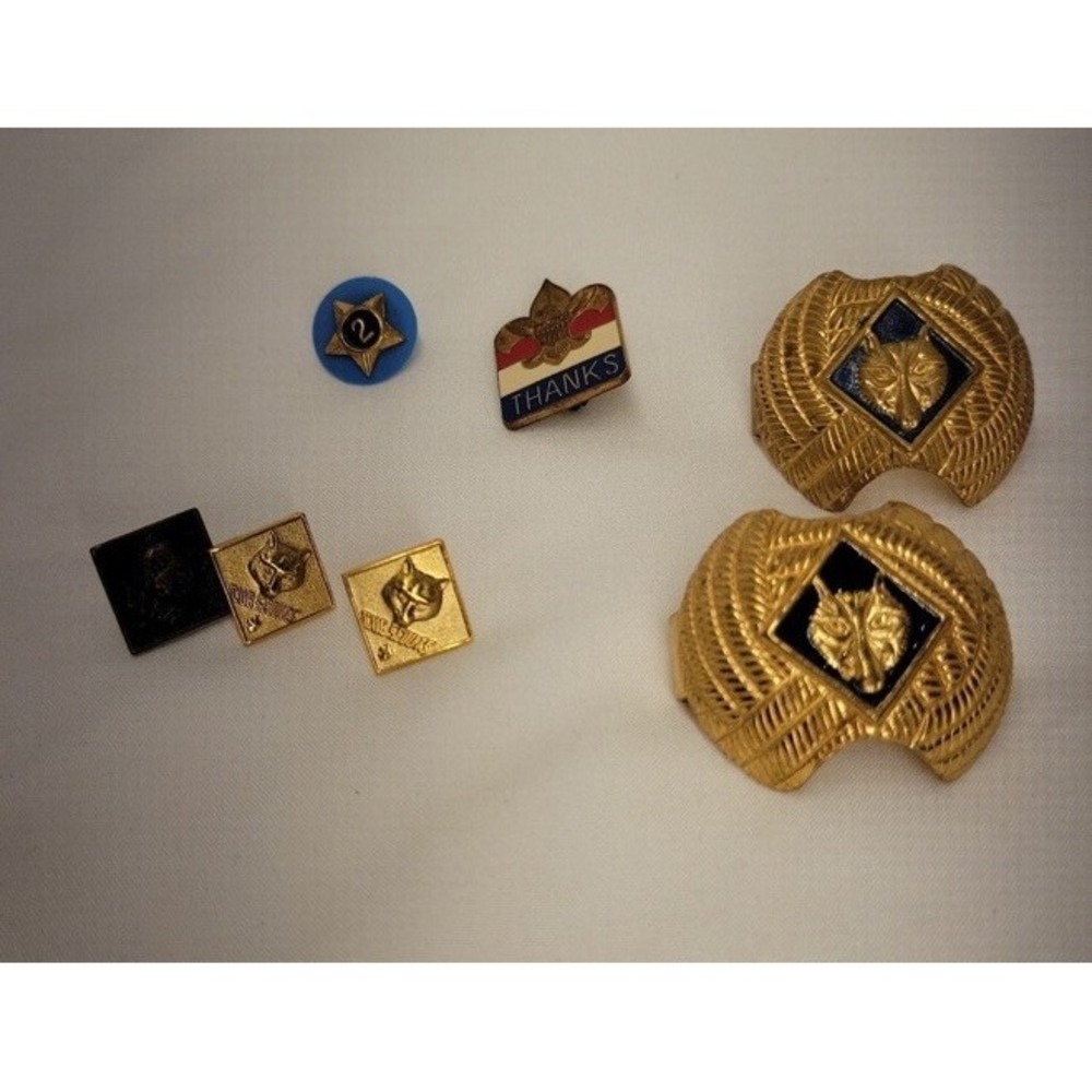 Vintage Boy Scouts Scarf Slides and Pins Lot of 7